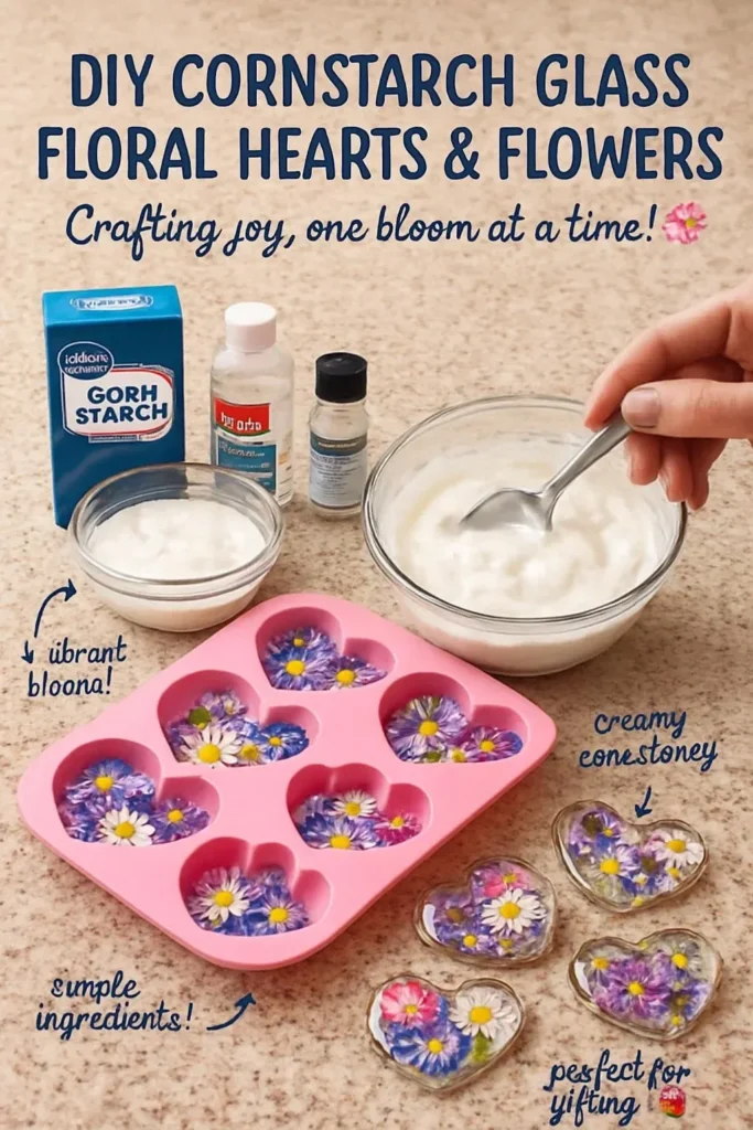 DIY Blumenherzen aus Maisstärke in einem Glas für kreative Dekoration