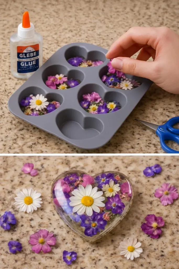 Klarer Kleber-Blumenherz-Anhänger für kreative Dekorationen