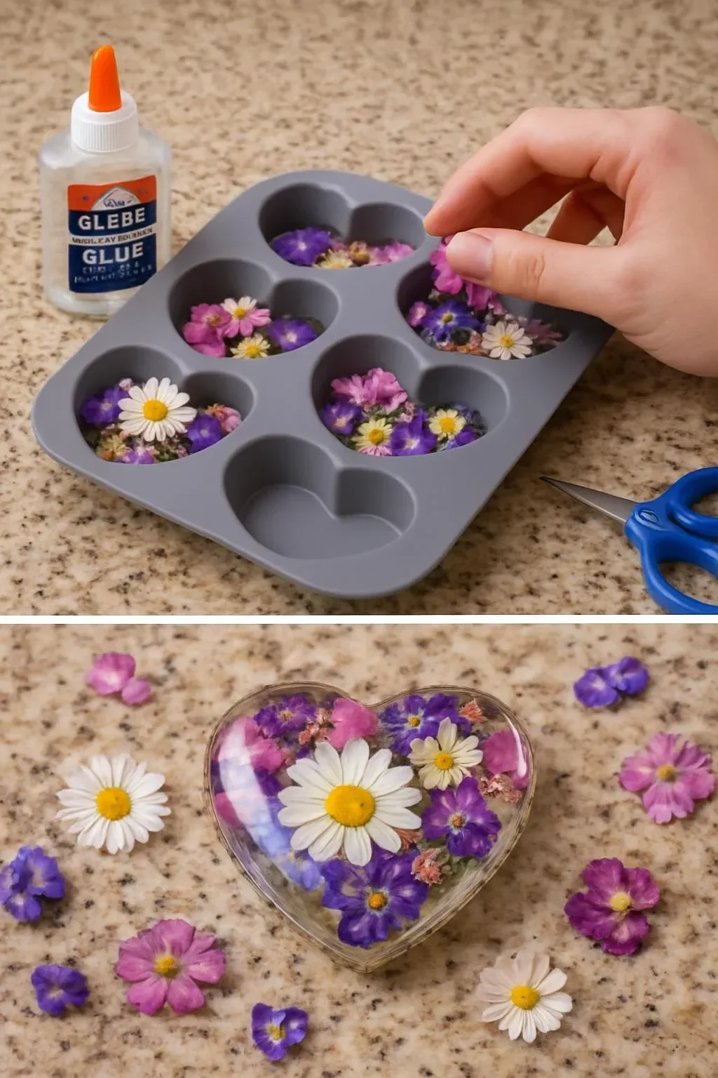 Klarer Kleber-Blumenherz-Anhänger für kreative Dekorationen
