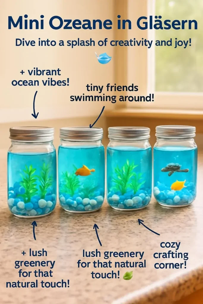 Mini-Ozeane in Gläsern für kreative Dekoration im maritimen Stil