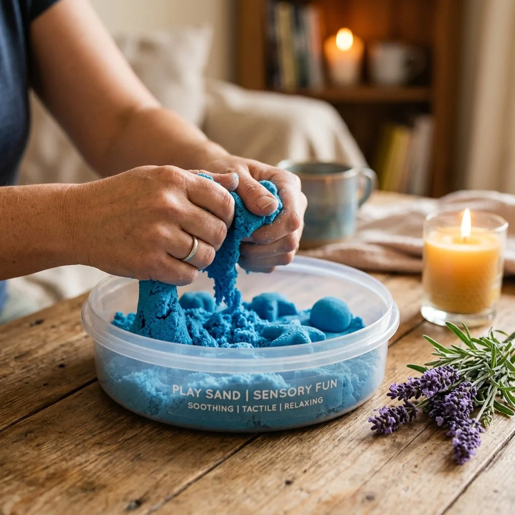 Schüssel mit therapeutischem kinetischem Sand für Entspannung und Kreativität