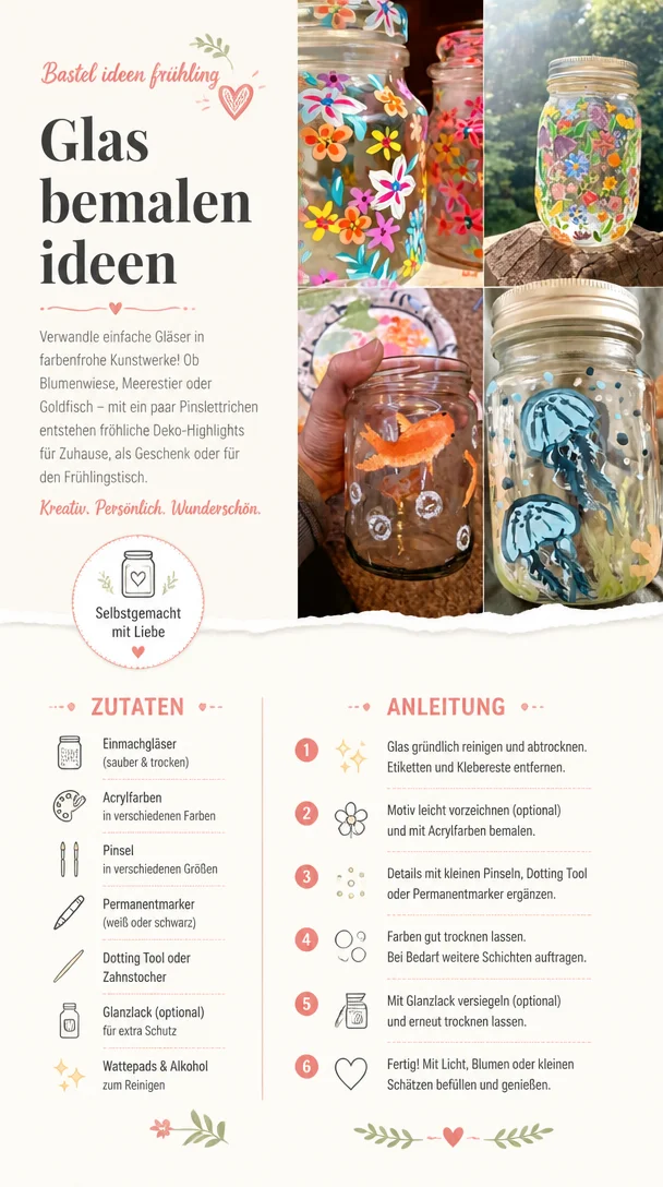 Bastelideen Frühling: Glas bemalen für fröhliche Frühjahrsdekorationen.