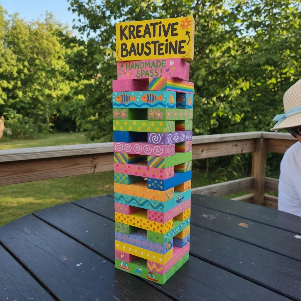 Bunte DIY Jenga-Blöcke für kreative Bastelprojekte im Sommer