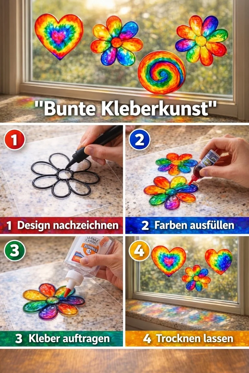 Bunte Kleberkunst mit verschiedenen Farben und kreativen Designs