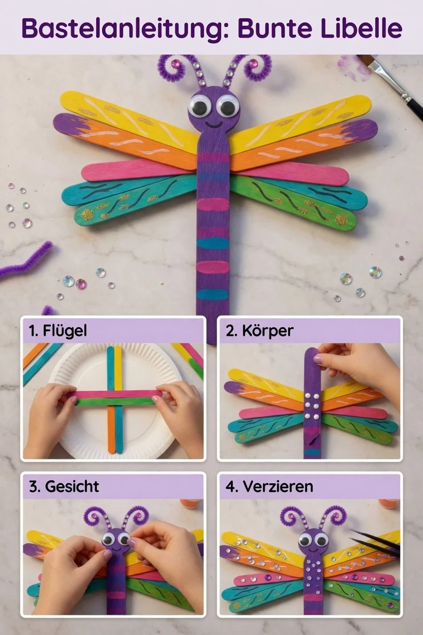 Bunte Libelle mit schimmernden Flügeln in der Natur abgebildet