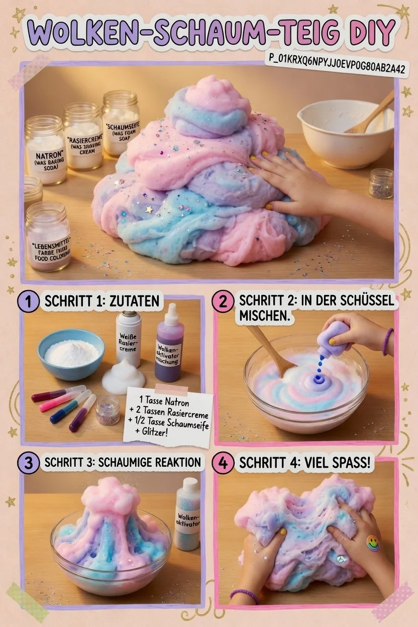 Bunte Wolkenknete in verschiedenen Farben für kreatives Spielen und Basteln.