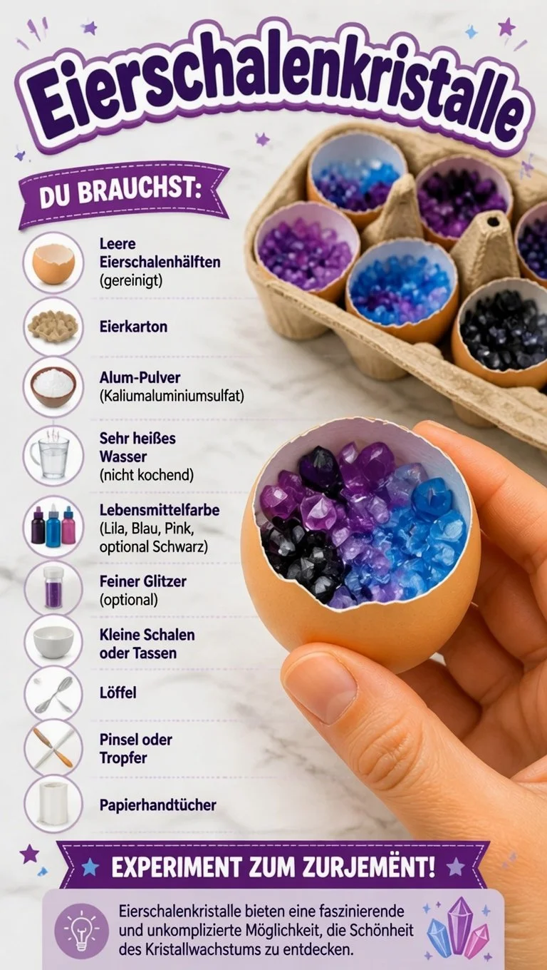 Eierschalenkristalle wachsen in bunten Farben und faszinierenden Formen.