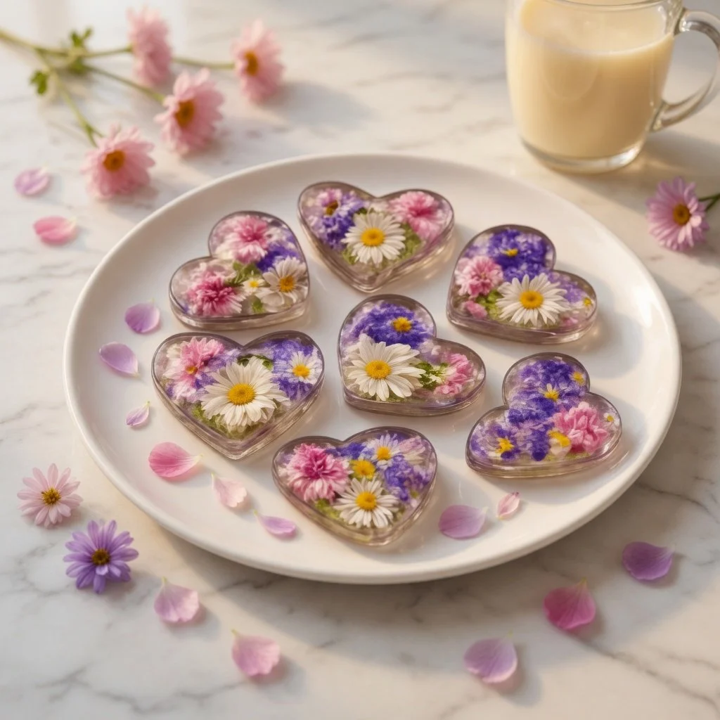 Handgefertigte Glasblumen Herzen und Blumen für besondere Anlässe.