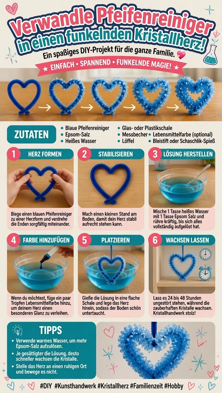 Kreativ gestaltetes Kristallherz aus bunten Pfeifenreinigern