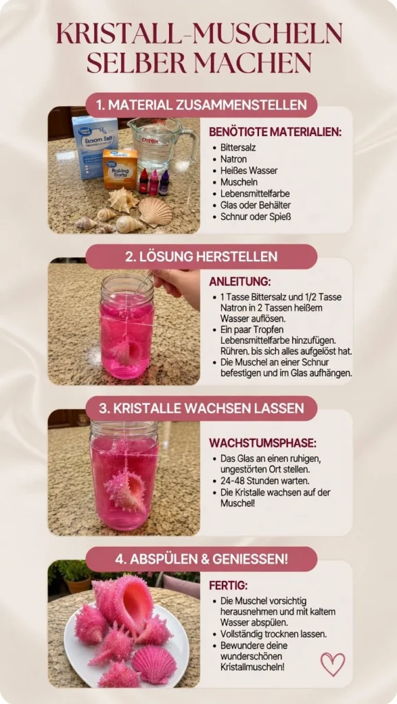 Bunte Kristallmuscheln auf einem leuchtenden Hintergrund.