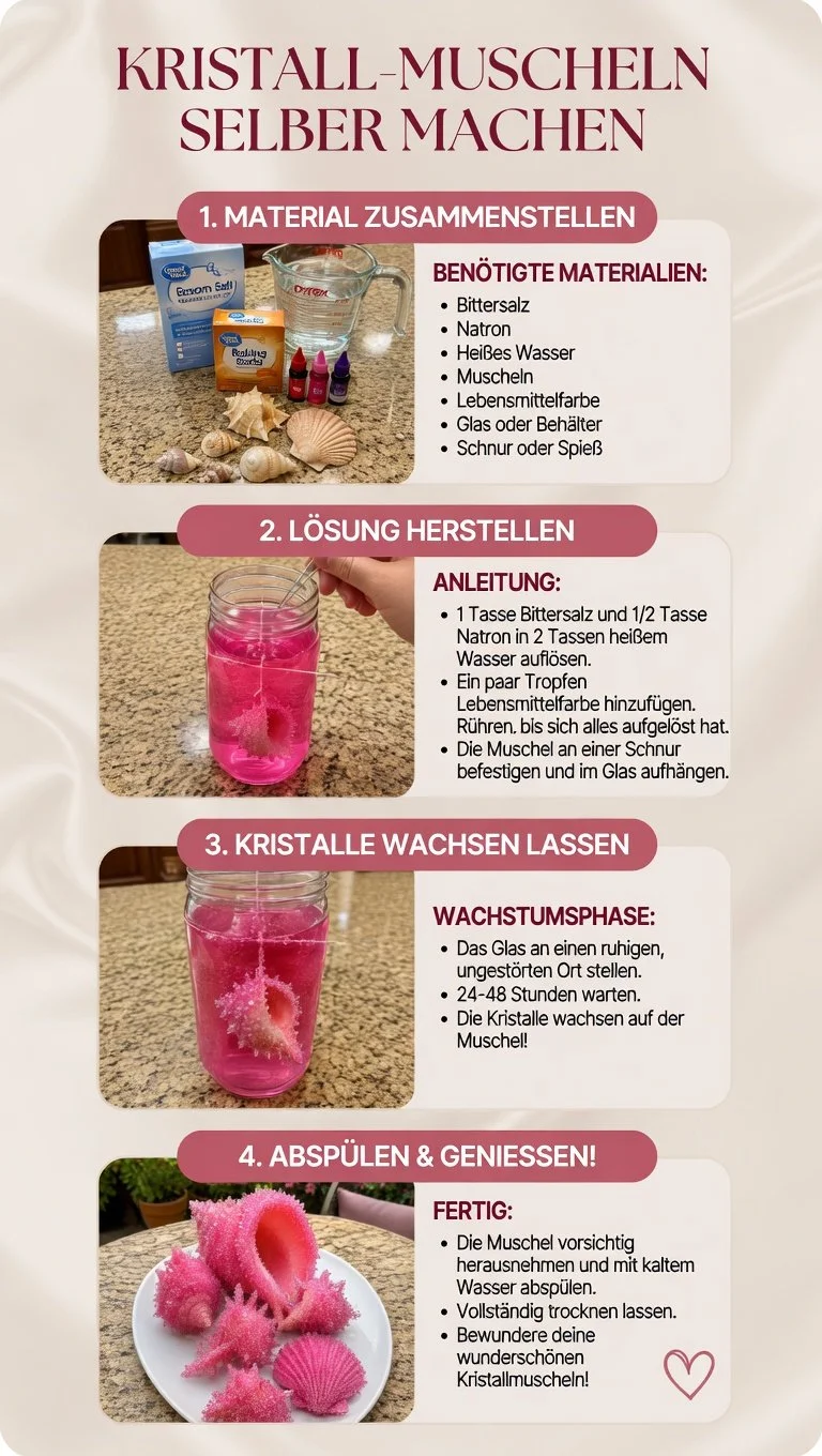 Bunte Kristallmuscheln auf einem leuchtenden Hintergrund.