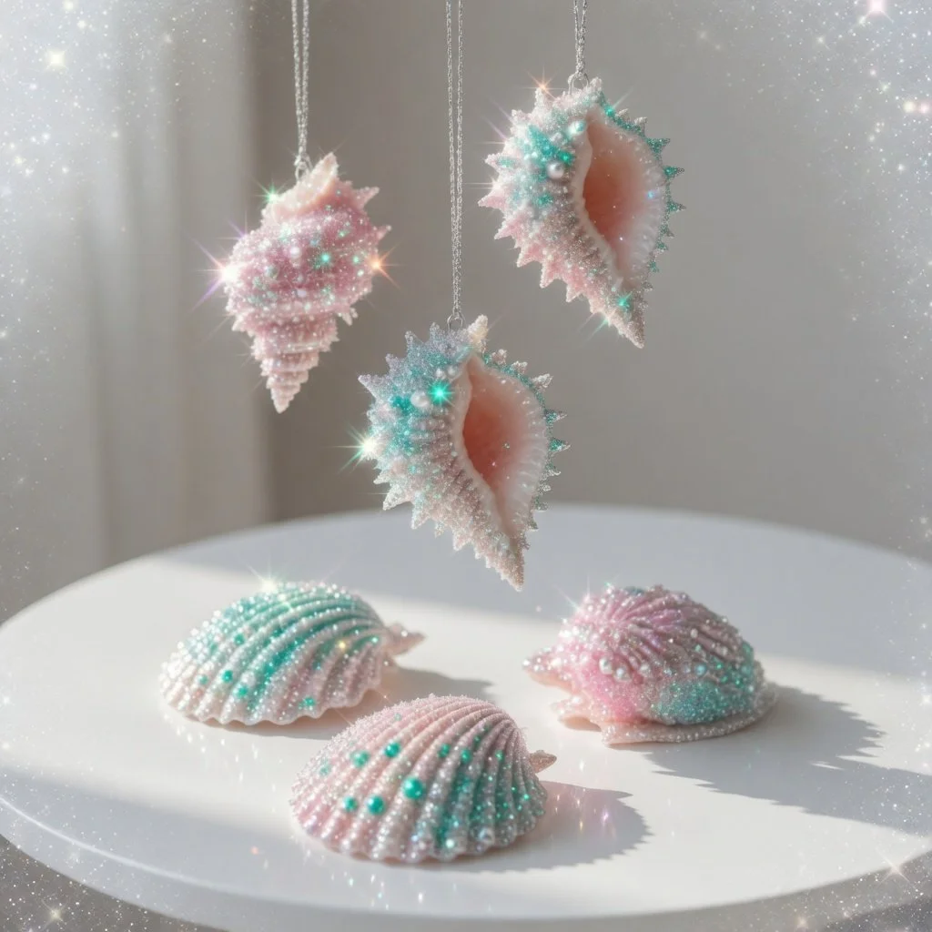 Kristallmuscheln in verschiedenen Formen und Farben als edler Schmuck