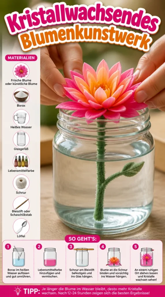 Wunderschönes Kristallwachsendes Blumenkunstwerk im modernen Design