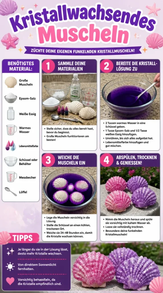 Kristallwachsendes Muscheln in verschiedenen Farben und Formen.