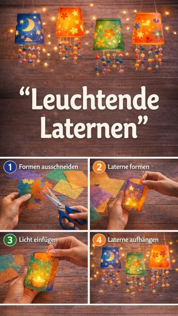 Bunte leuchtende Laternen für stimmungsvolle Beleuchtung im Innen- und Außenbereich.