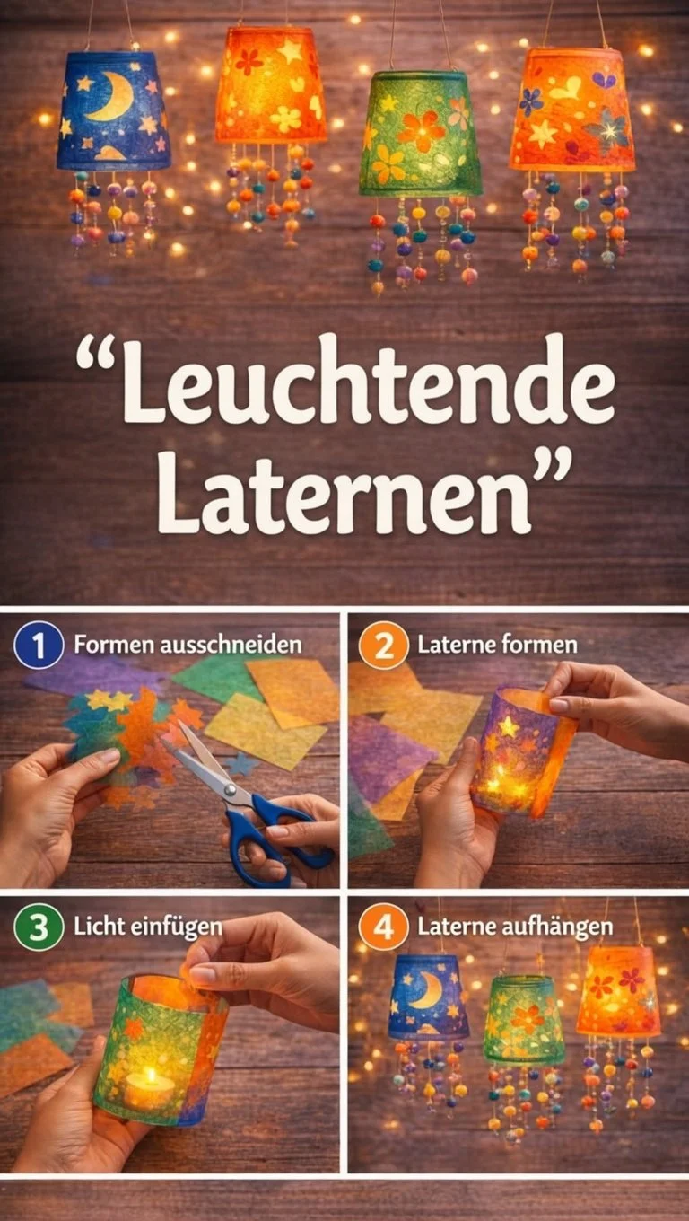 Bunte leuchtende Laternen für stimmungsvolle Beleuchtung im Innen- und Außenbereich.