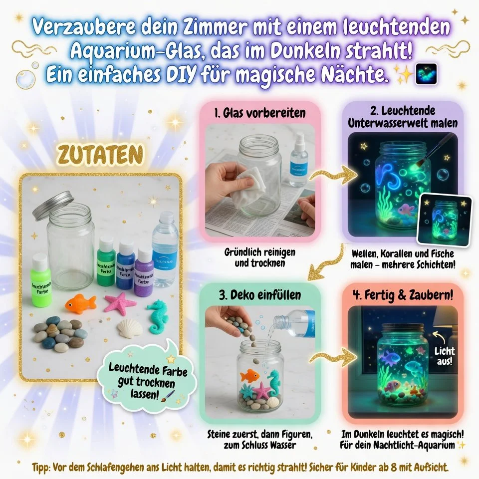 Leuchtendes Aquarium-Glas, das im Dunkeln strahlt