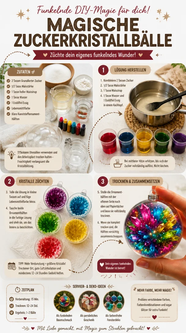 Magische Zuckerkristallbälle für Dekoration und kreative Ideen.