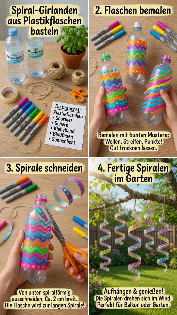 Bunter Regenbogen-Spinner im Flaschen-Garten verschönert jede Gartenlandschaft
