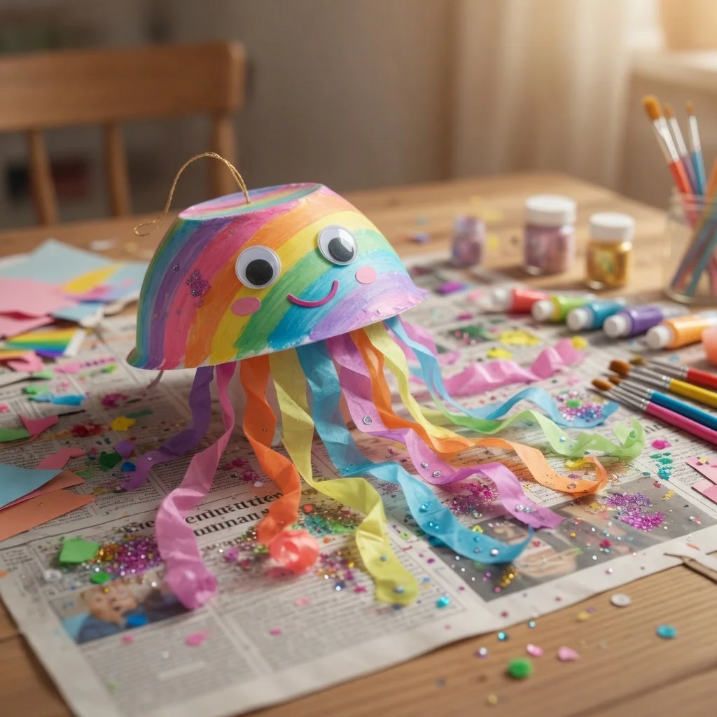 Handwerkliche Regenbogen-Quallen als kreative Dekoration