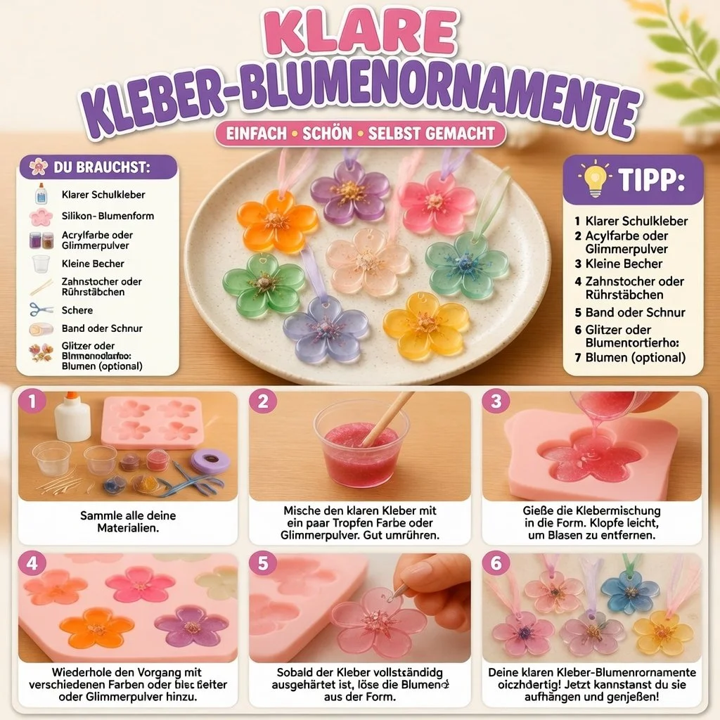 Kreative Kleber-Blumenornamente für dekorative Frühlingsgestaltung.