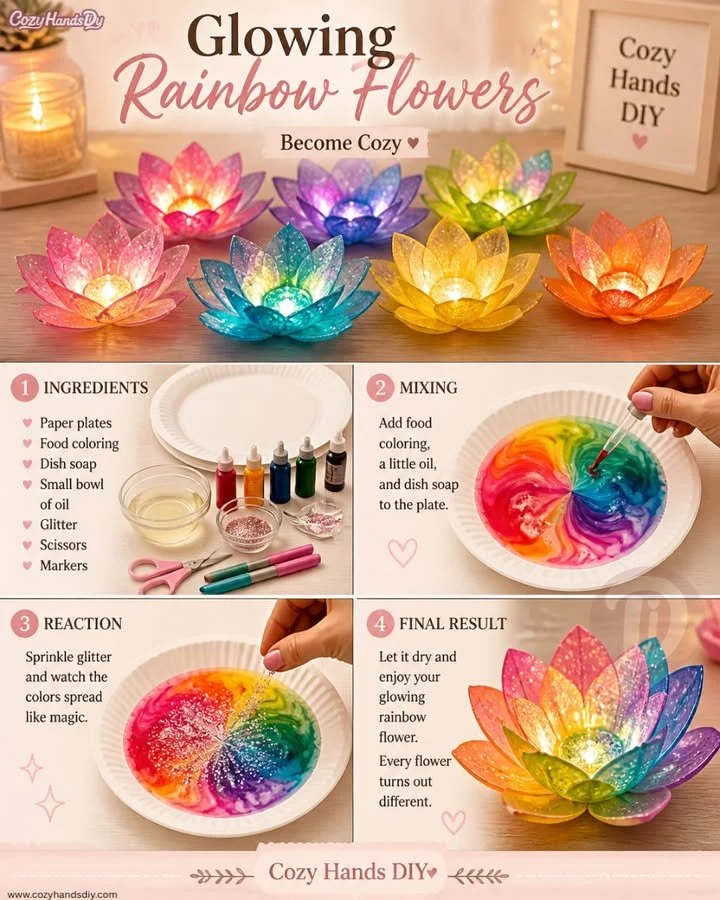 Wie man leuchtende Regenbogenblumen macht und es sich zu Hause gemütlich macht