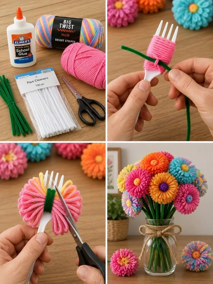 Gabel-Pom-Pom-Blumenstrauß
