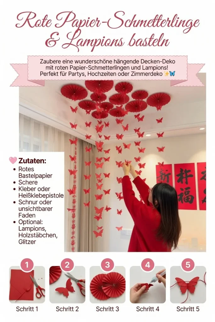 Selbstgemachte Valentinstag Dekoration mit Herzen und romantischen Elementen.