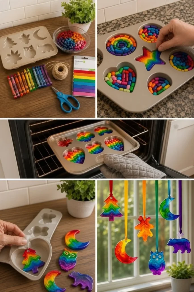 Bunter Wachsmalstift-Sonnenfänger, kreativ gebastelt mit Kindern