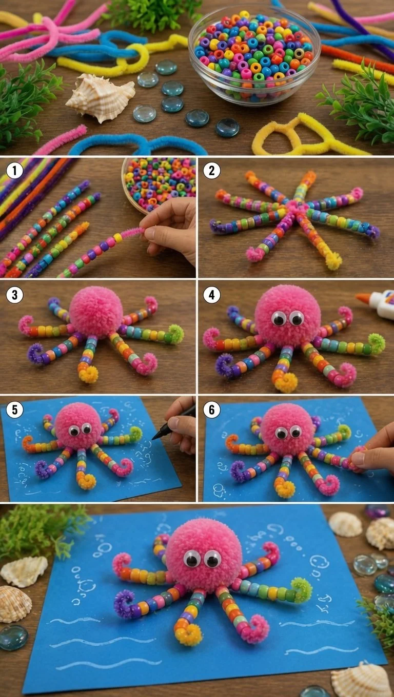 Meereslebewesen Kunstprojekte für Kinder | Sommerlager Kunst und Handwerk, Sommerbasteleien für die Mittelstufe, Mache einen Oktopus
