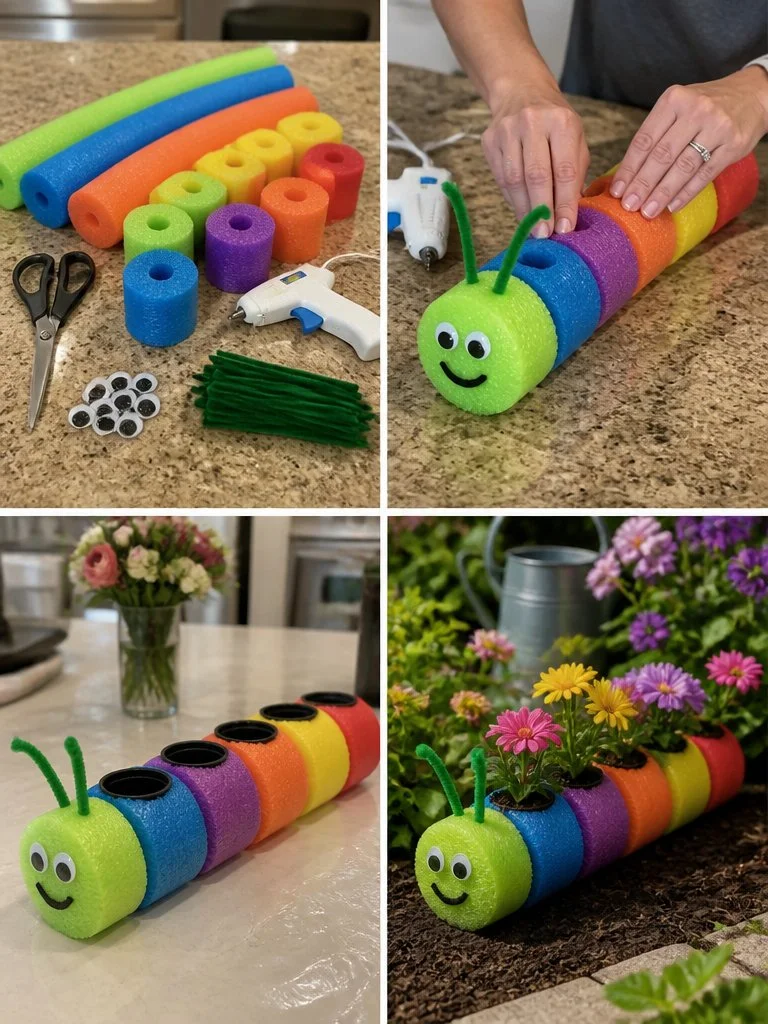 Bunter Regenbogenraupenblumentopf als dekorativer Pflanzenhalter