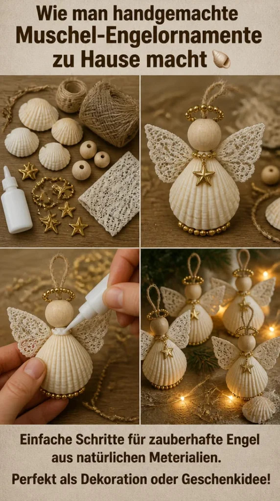 Handgemachte Muschel-Engelornamente für DIY-Projekte
