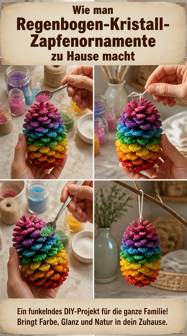 DIY Regenbogen-Kristall-Zapfenornamente für kreative Innenräume