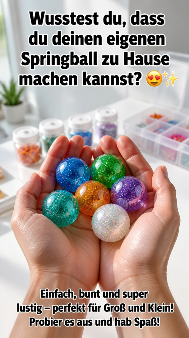 Selbstgemachter Springball in bunten Farben auf einem Tisch