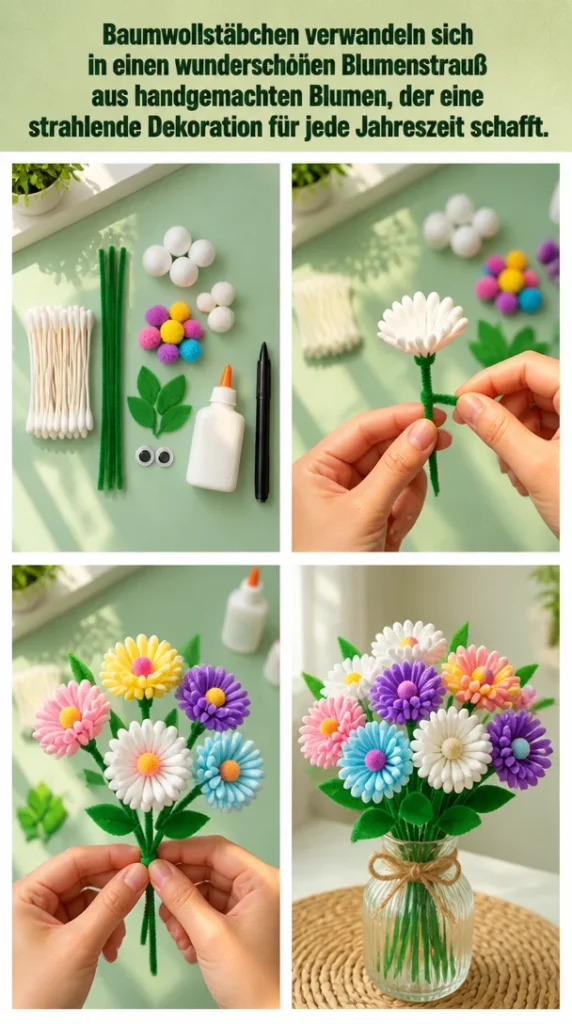 Handgemachter Blumenstrauß aus Baumwollblumen, perfekte Dekoration für jede Jahreszeit.