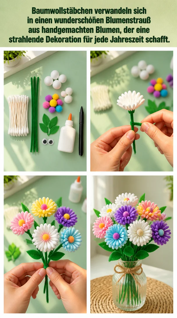 Handgemachter Blumenstrauß aus Baumwollblumen, perfekte Dekoration für jede Jahreszeit.