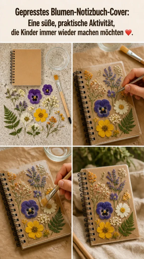 Gepresstes Blumen-Notizbuch-Cover für kreative Kinderaktivitäten
