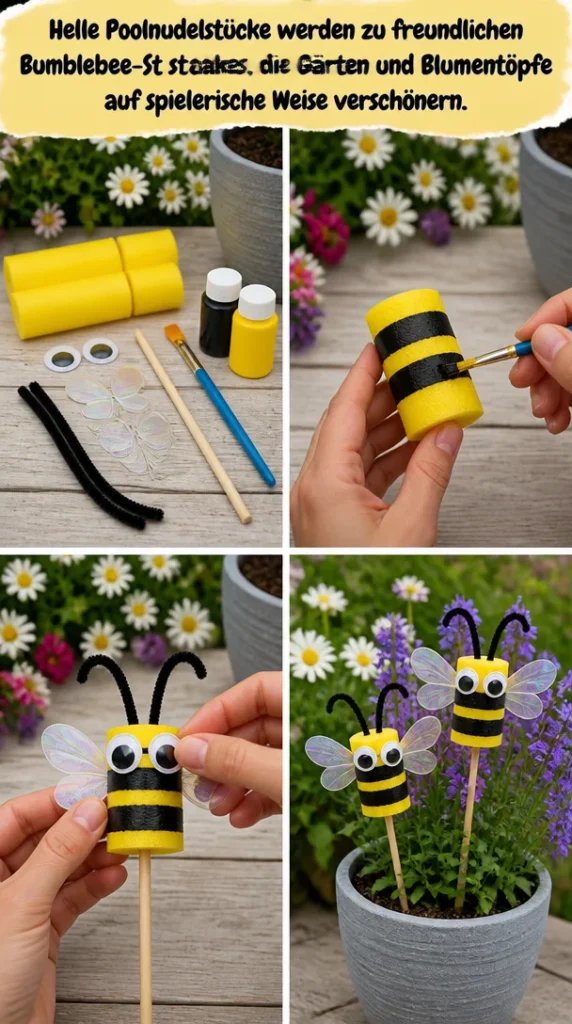 Bumblebee-St stakes aus Poolnudelstücken zur Dekoration von Gärten und Blumentöpfen