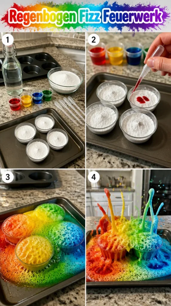 Farbenfrohes Regenbogen Fizz Feuerwerk mit beeindruckenden Lichteffekten